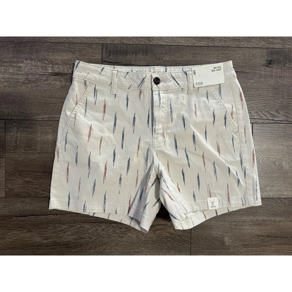 A.N.A. Mid Rise Midi Shorts Size 6 Birch Geo Print Womens Casual NWT